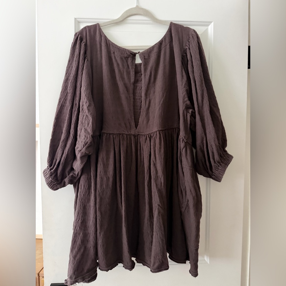 Free People Beach Get Obsessed Babydoll Relaxed Mini Dress Balloon Sleeves XL - Picture 5 of 5